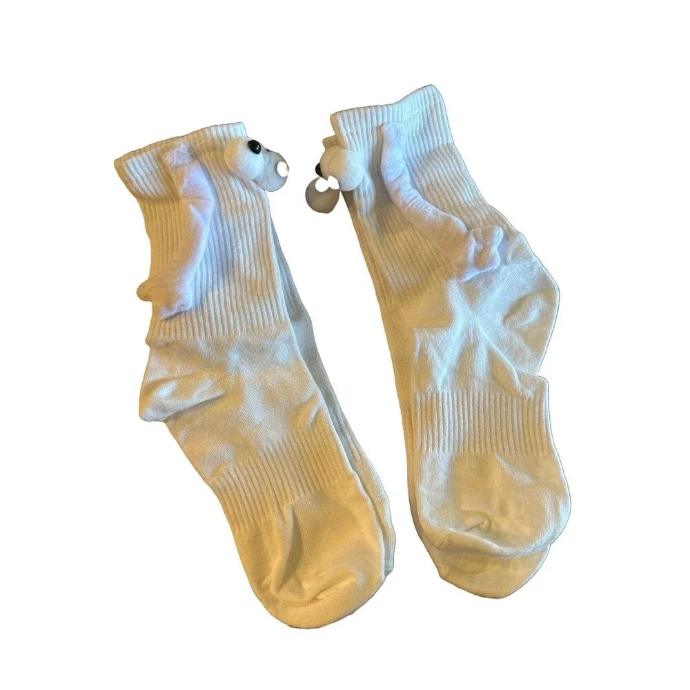 NEW 2 Pair Magnetic Holding Hands Socks Funny Couple Gifts White Adult Size